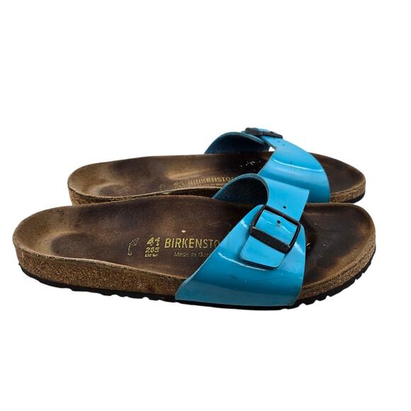 Birkenstock Madrid Slide Sandals Womens 10 10.5 (41) Turqoise Blue Birko Flor - Picture 1 of 13